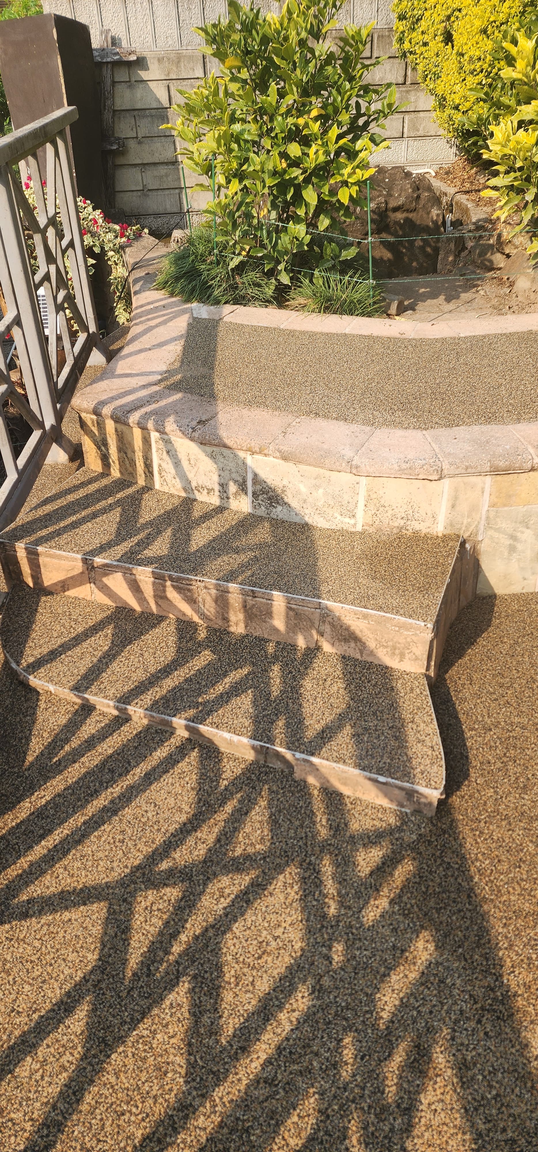 Pebbles on old paving steps